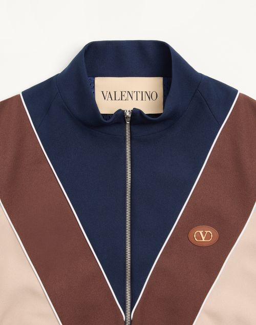 Valentino - Nylon Sweatshirt With Zip And Vlogo Patch - Blue/hazelnut/butter - Man - T-shirts And Sweatshirts